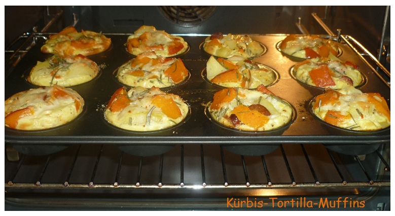 fertige Tortilla mit Kürbis frisch aus dem Ofen